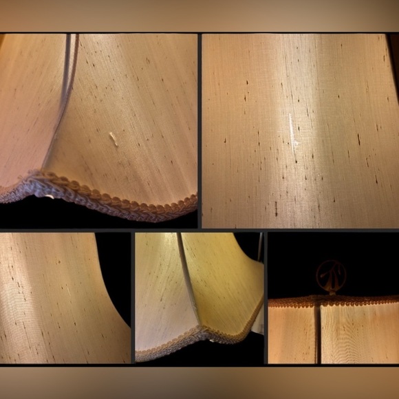 Vintage MCM Asian Satsuma Lamp Japanese Samurai Lamp Asian Pagoda Silk Shade - Picture 3 of 12